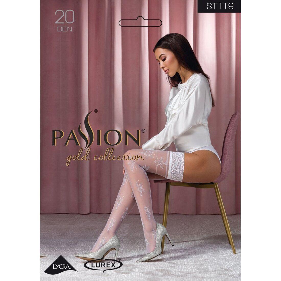 Панчохи Passion ST119 3/4 white, ажурна силіконова гумка з квітковим декором та люрексовою ниткою в DIDO