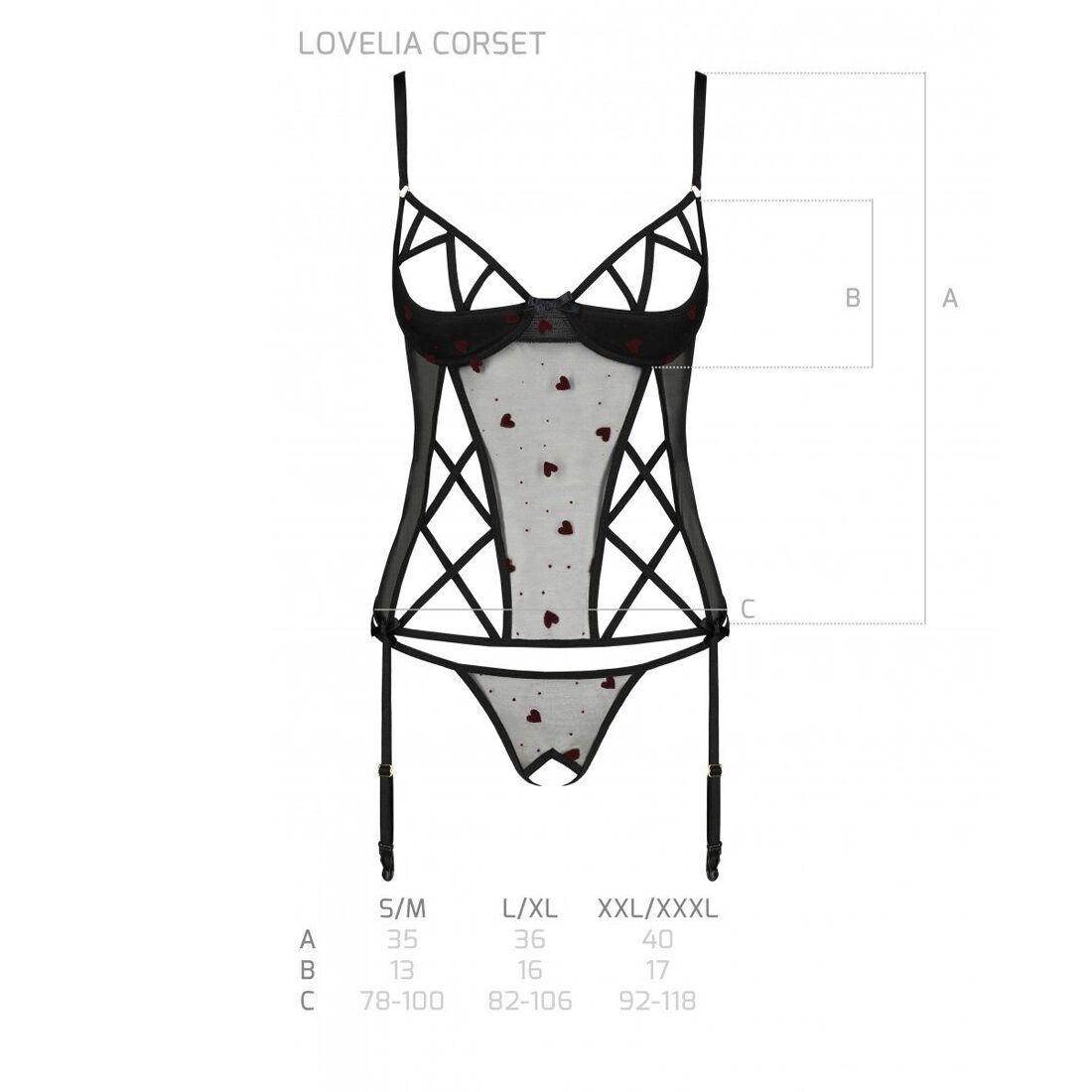 Корсет з підв'язками, стрінги Passion LOVELIA CORSET S/M, black в DIDO