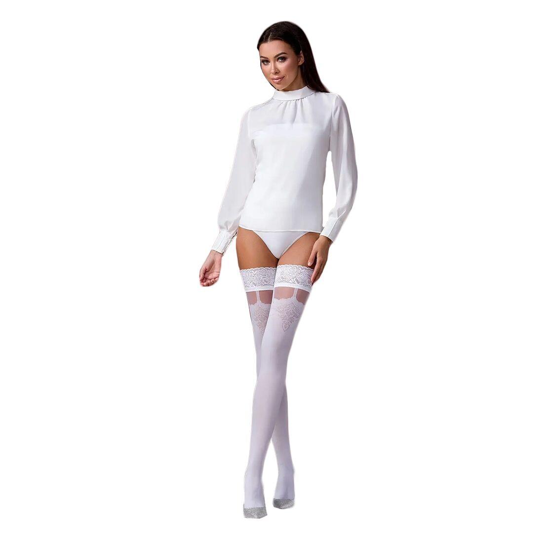 Панчохи Passion ST121 1/2 white, на ажурній силіконовій гумці, з квітковим орнаментом і вертикальним в DIDO