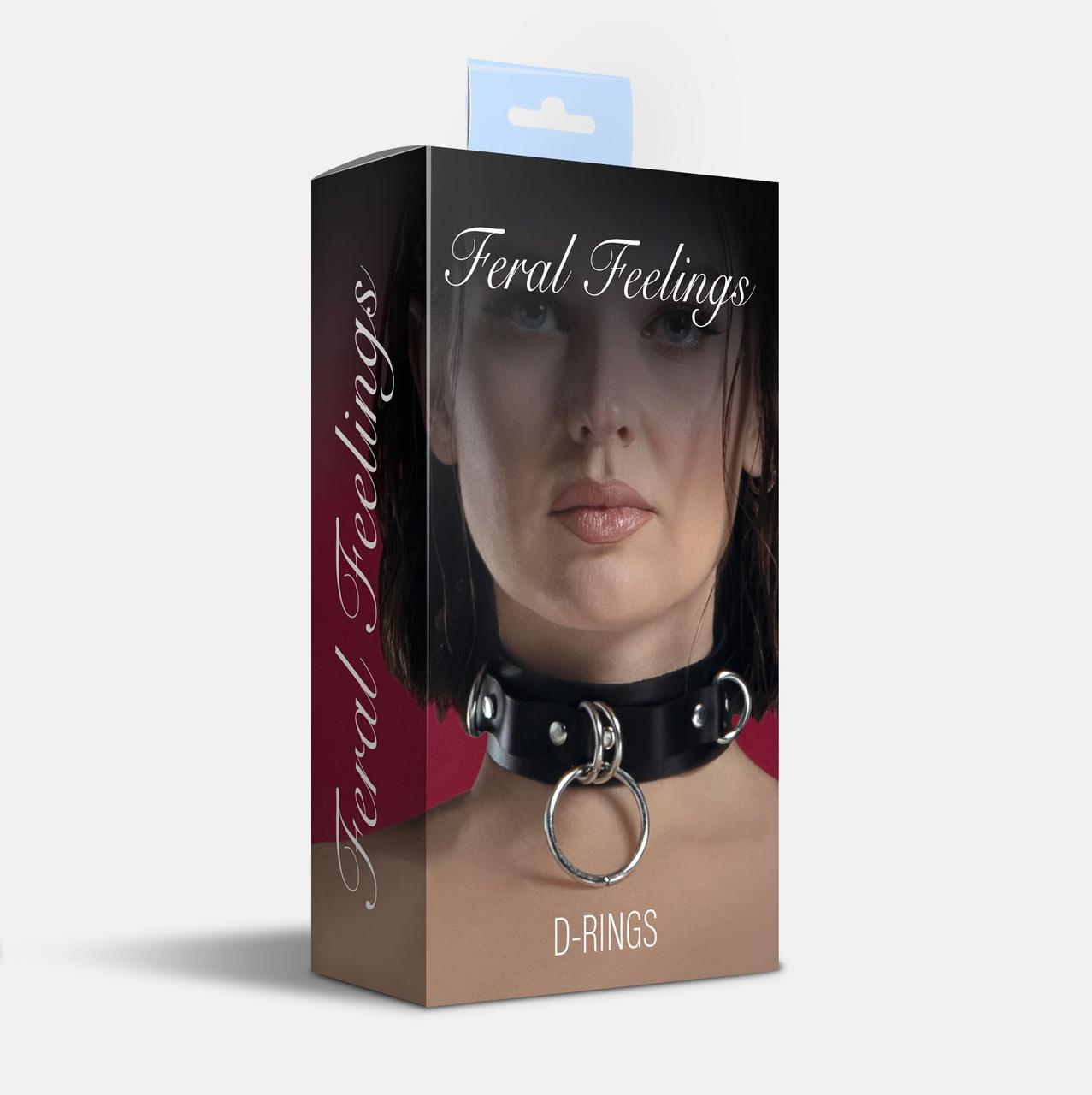 Ошейник для фиксации из натуральной кожи Feral Feelings - D-Rings Black в DIDO