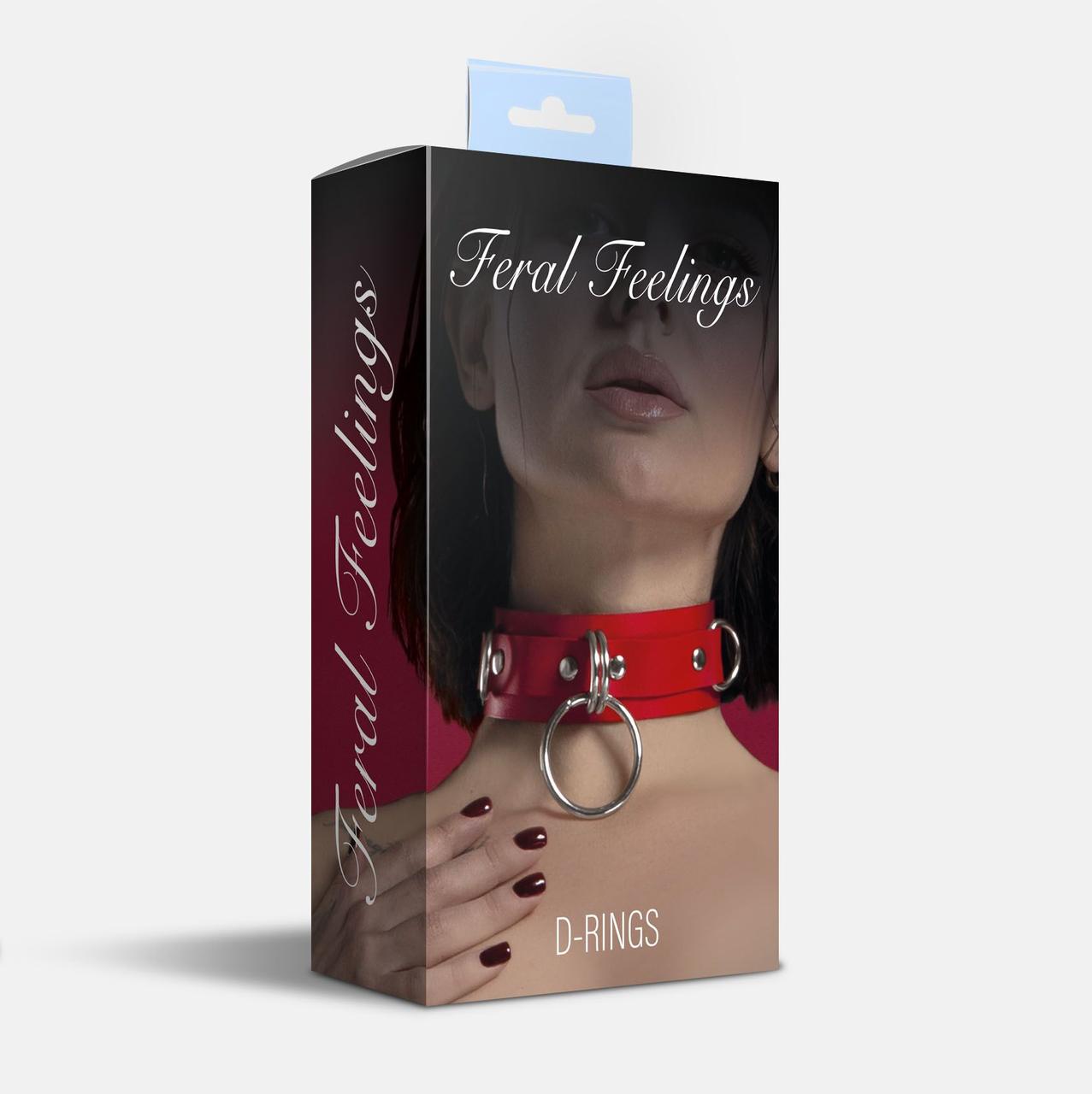 Ошейник для фиксации из натуральной кожи Feral Feelings - D-Rings Red в DIDO