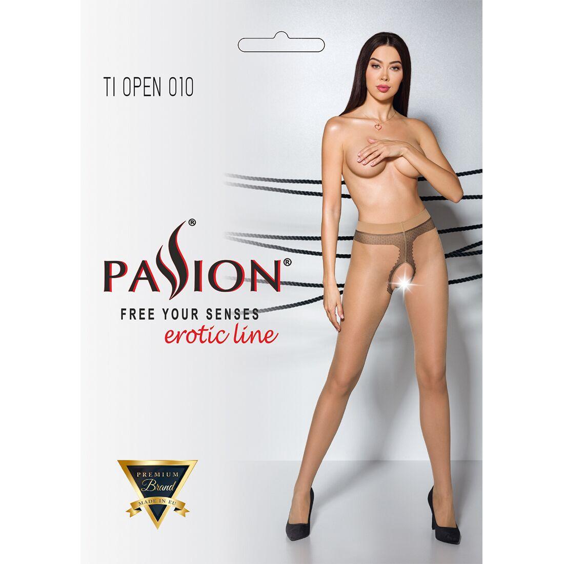 Телесные колготки с открытым доступом, контрастная линия Passion TIOPEN 010 3/4 (20 den), beige в DIDO