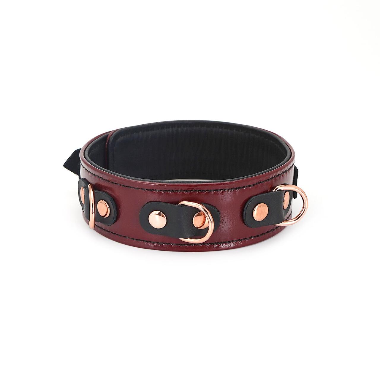 Кожаный ошейник с поводком Liebe Seele Wine Red Collar and Leash, 3 кольца для крепления в DIDO