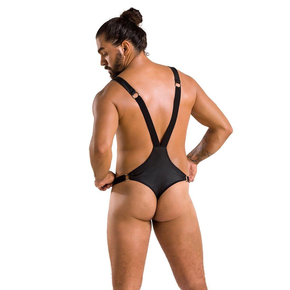 Мужское боди с люверсами Passion 028 HARRY XXL/XXXL Black, экокожа, на лямках в DIDO