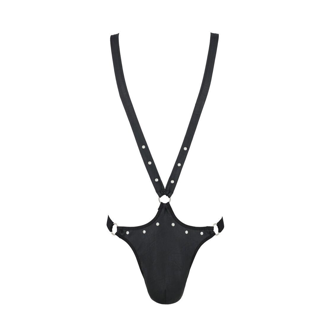 Мужское боди с люверсами Passion 028 HARRY S/M Black, экокожа, на лямках в DIDO