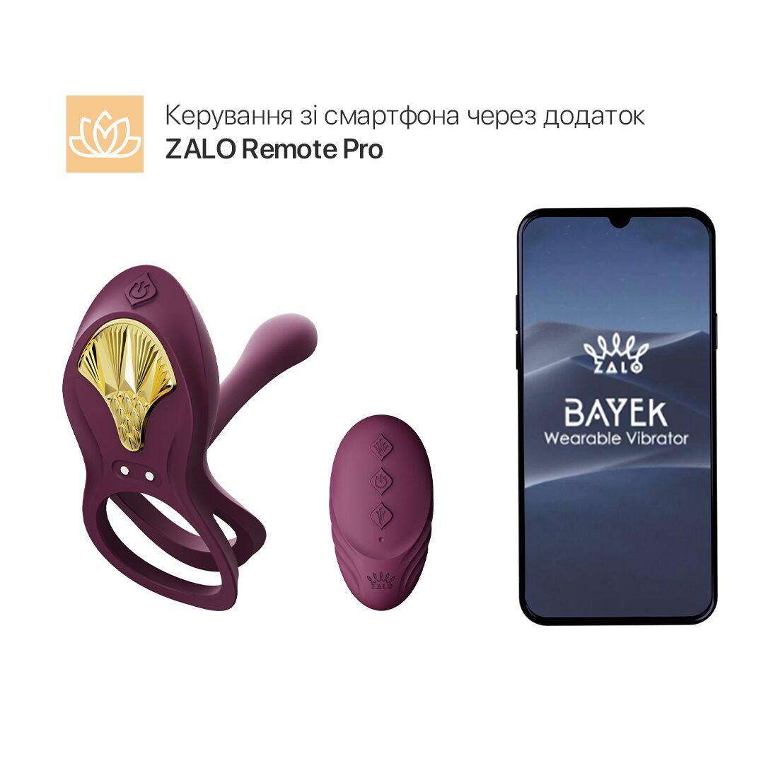 Смарт-эрекционное кольцо Zalo - BAYEK Velvet Purple, двойное с вводимой частью, пульт ДУ в DIDO
