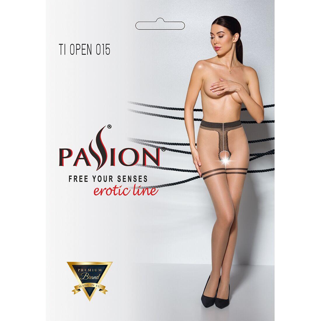 Телесные колготки с доступом, контрастная двойная резинка Passion TIOPEN 015 3/4 (20 den), beige в DIDO