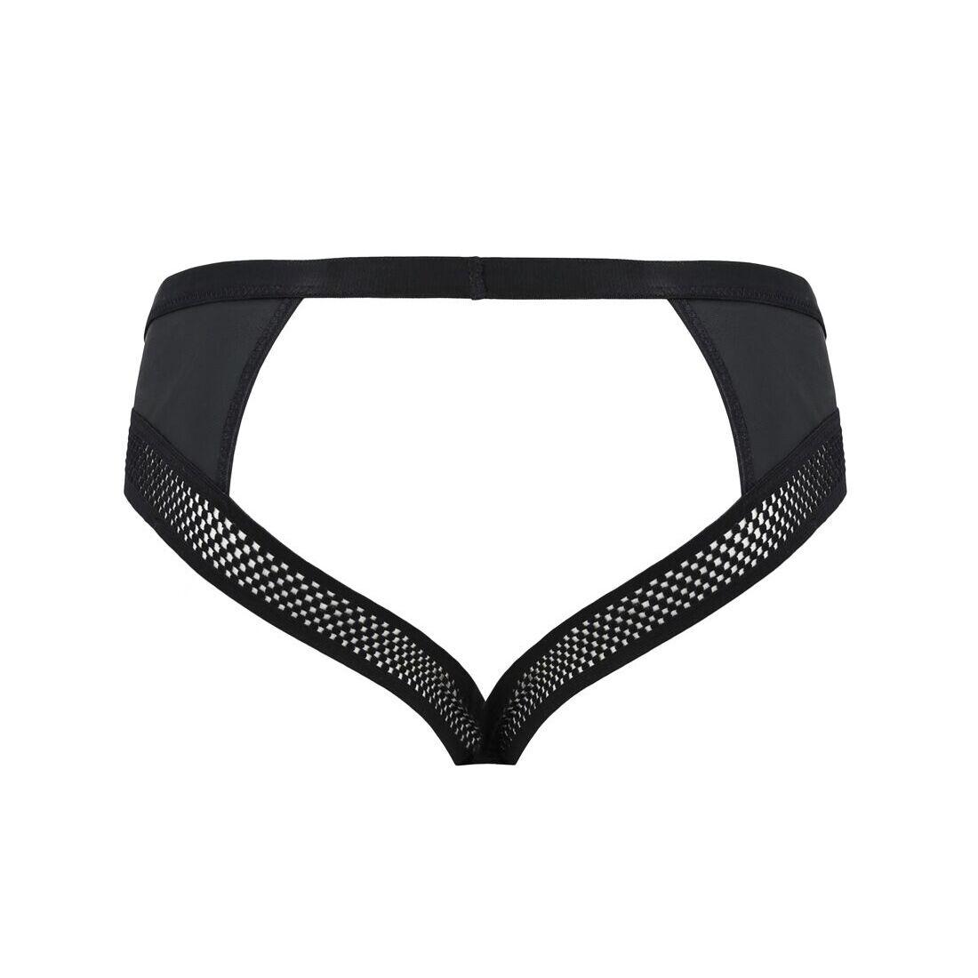 Мужские трусы с цепочкой Passion 030 SLIP TOM S/M Black, экокожа, открытые ягодицы в DIDO