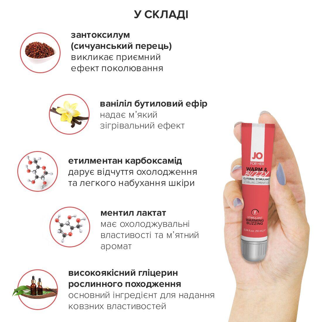 Возбуждающий гель для клитора JO WARM & BUZZY (10 мл) с эффектом жидкого вибратора в DIDO