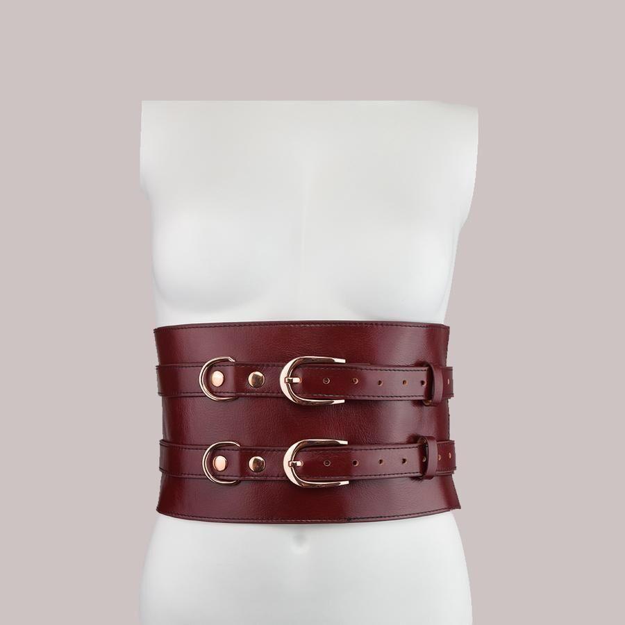 Шкіряний пояс для бондажу Liebe Seele Wine Red Waist Cuff, S Size у DIDO