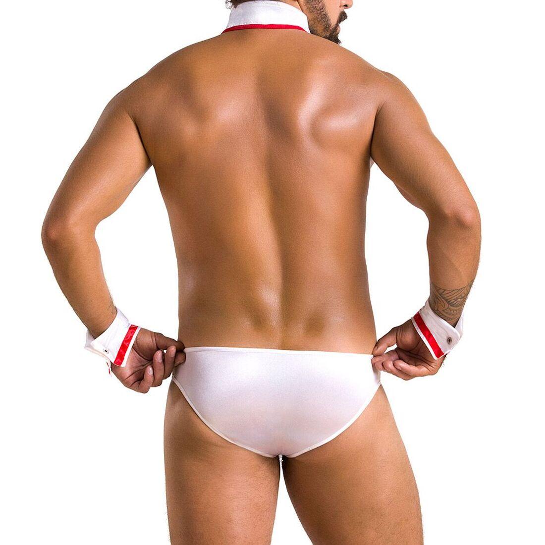 Комплект еротичної чоловічої білизни Passion 037 GREGORY XXL/XXXL White, труси, комір, манжети в DIDO