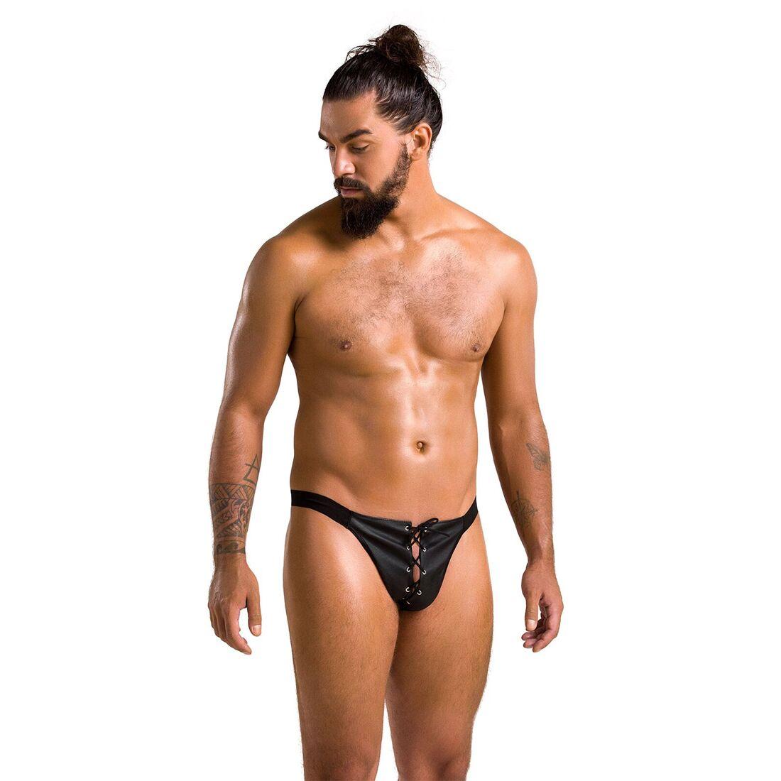 Чоловічі сліпи на шнурівці Passion 044 SLIP BEN S/M Black, екошкіра, люверси в DIDO