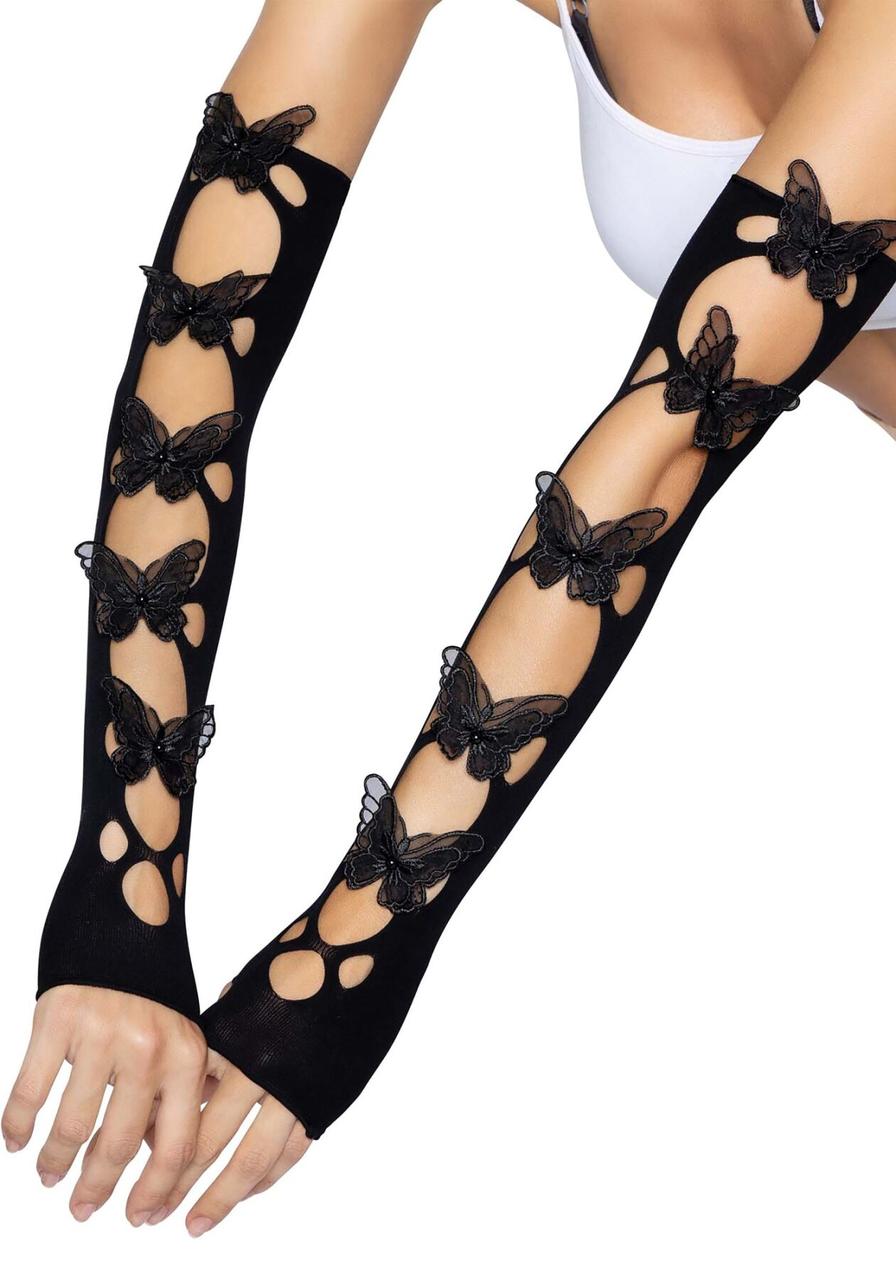 Мітенки Leg Avenue Butterfly applique arm warmers Black, метелики в DIDO
