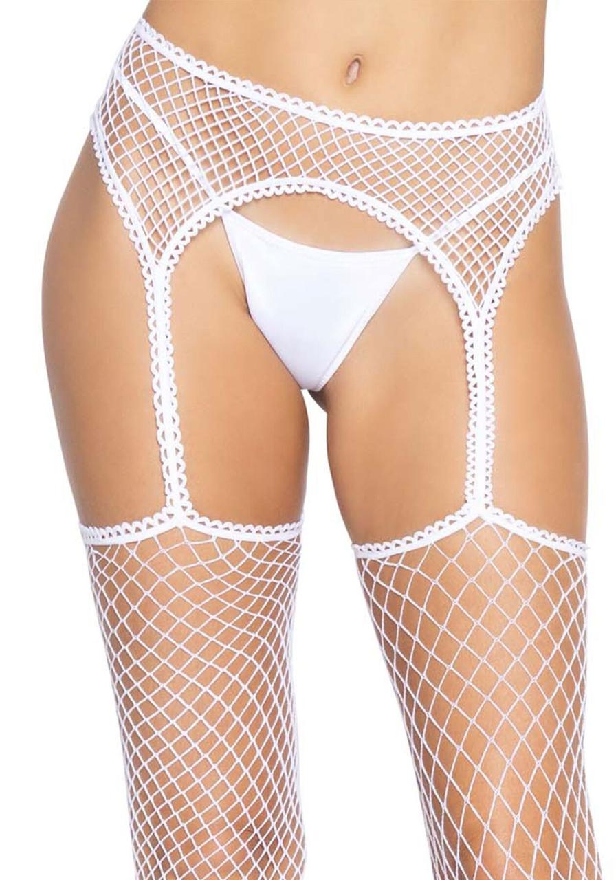 Панчохи-сітка Leg Avenue Net stockings with garter belt One size White, пояс, підв'язки в DIDO