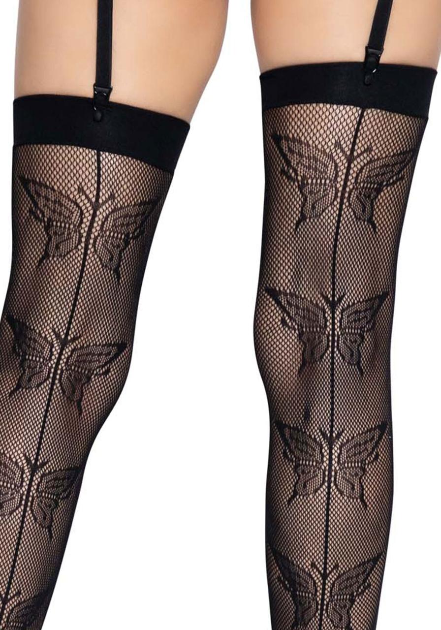 Панчохи-сітка зі швом ззаду Leg Avenue Butterfly back seam thigh highs One size Black в DIDO