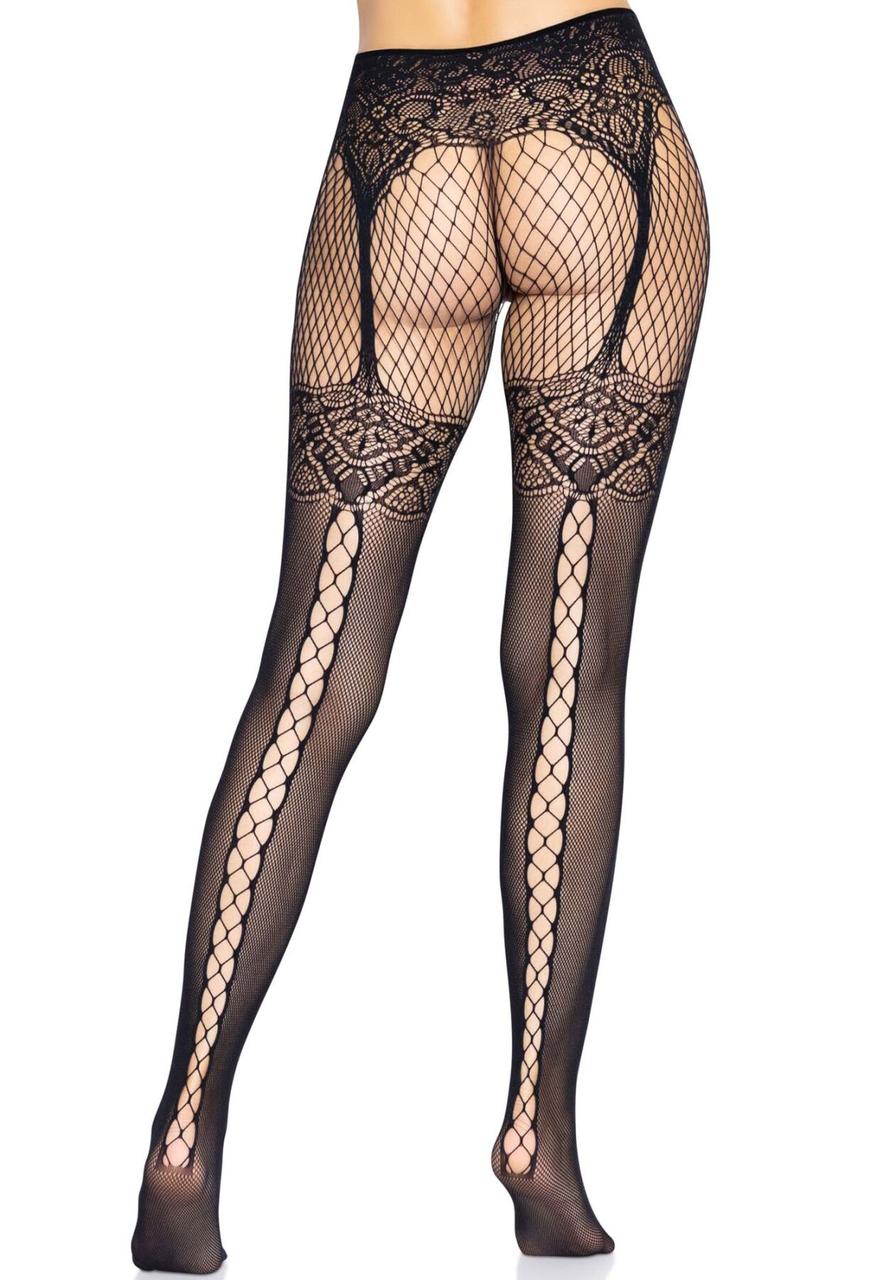 Колготки Leg Avenue Fishnet tights with back seam One size Black, задній шов, мереживо, сітка в DIDO