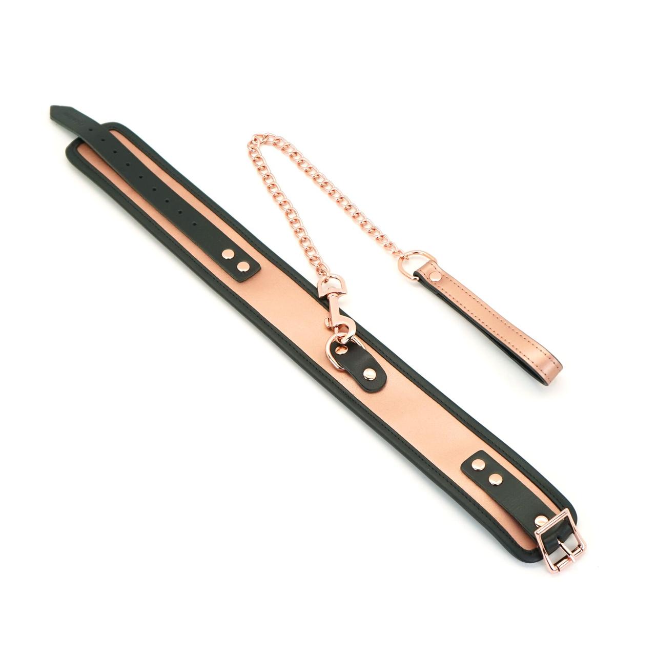 Широкий нашийник з повідцем Liebe Seele Rose Gold Memory Collar with Leash, натуральна шкіра в DIDO