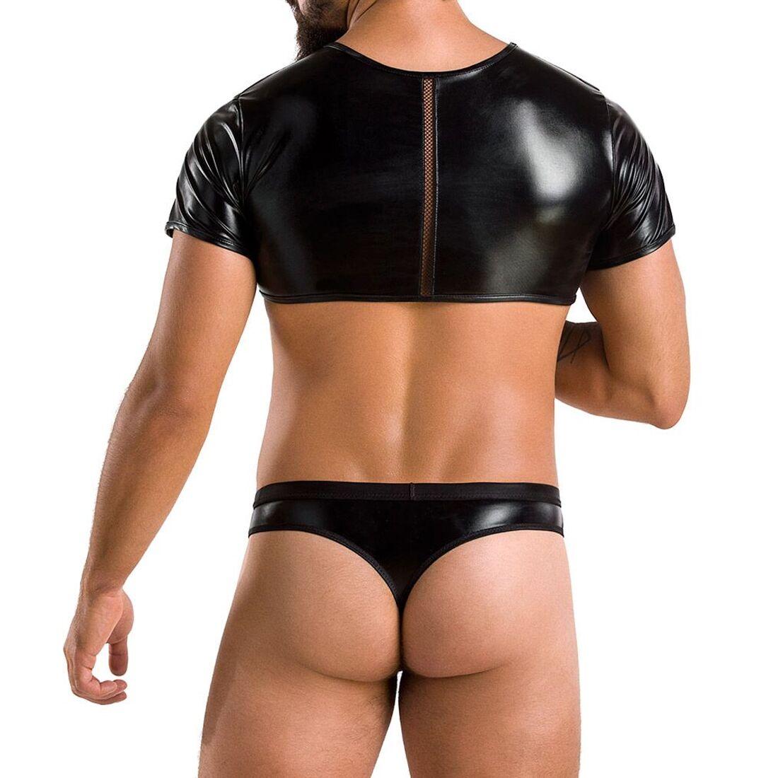 Комплект чоловічої білизни під латекс Passion 057 SET PETER L/XL Black, кроп-топ, стрінги в DIDO