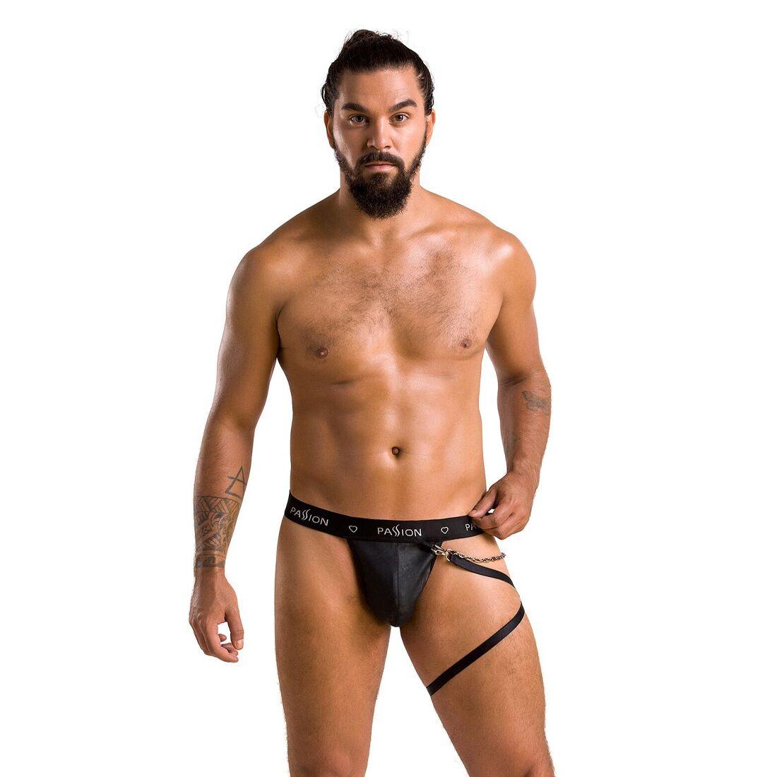 Чоловічі трусики танга з підв'язкою Passion 058 THONG BILL XXL/XXXL Black в DIDO