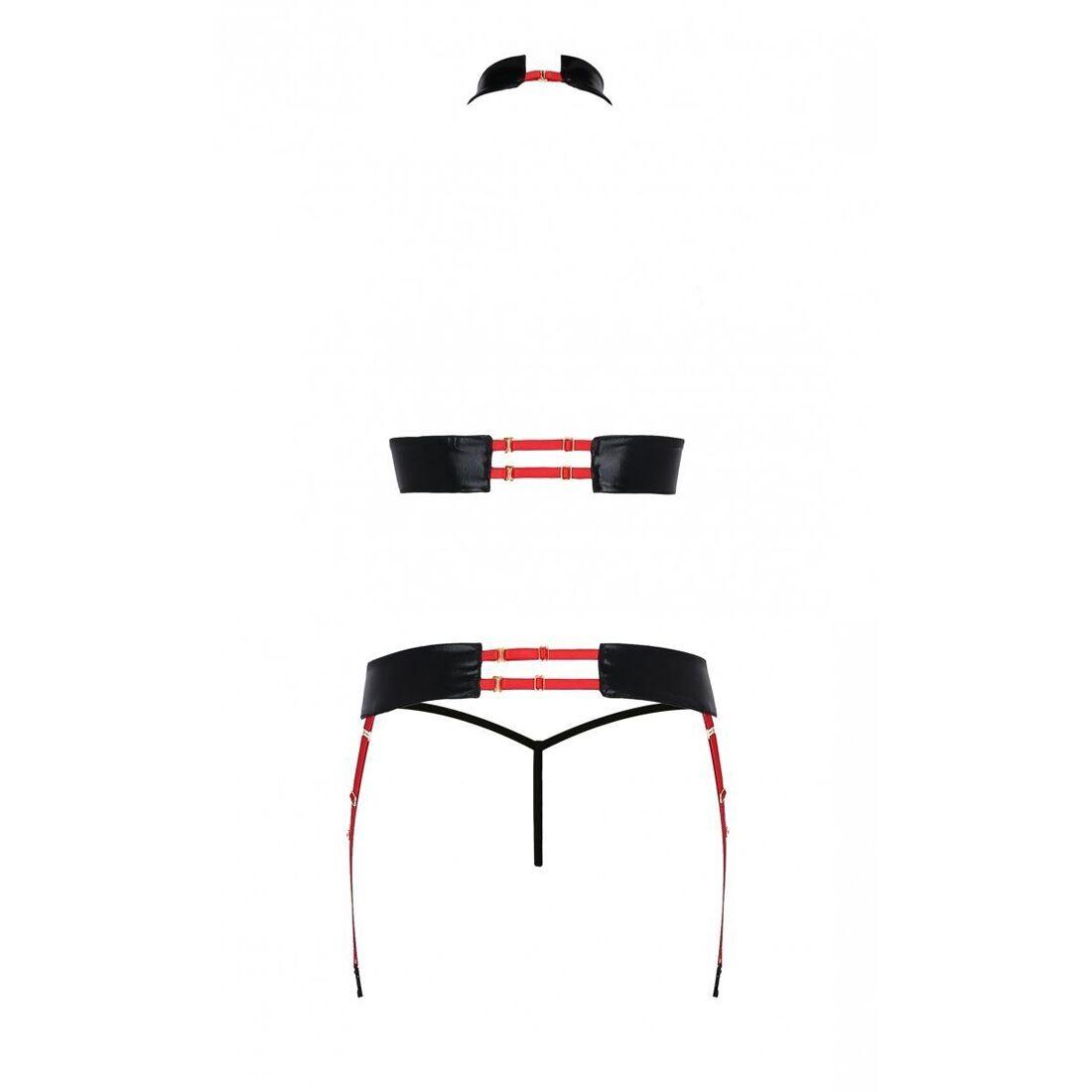 Комплект женского белья из ремешков Passion AZIZA S/M, red, бюстгальтер, пояс, стринги в DIDO