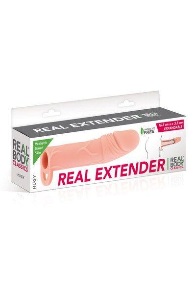 Насадка на член Real Body - Real Extender HUGY з відкритою головкою та кільцем для мошонки в DIDO