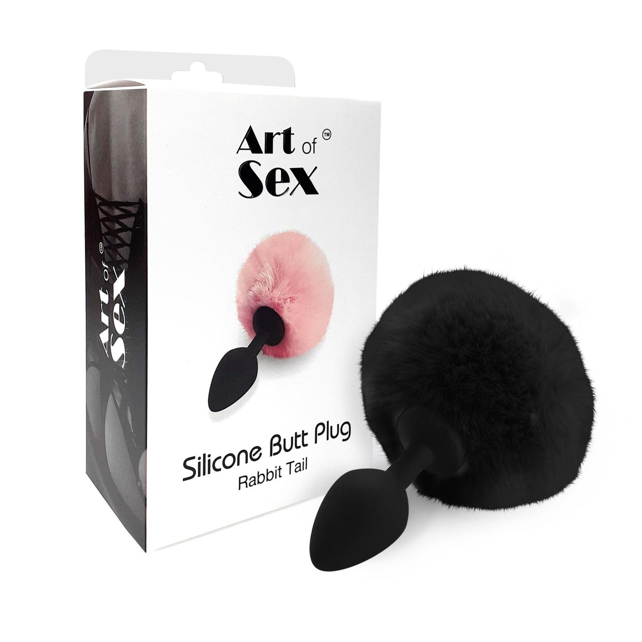 Силіконова анальна пробка М Art of Sex - Silicone Bunny Tails Butt plug Black, діаметр 3,5 см в DIDO