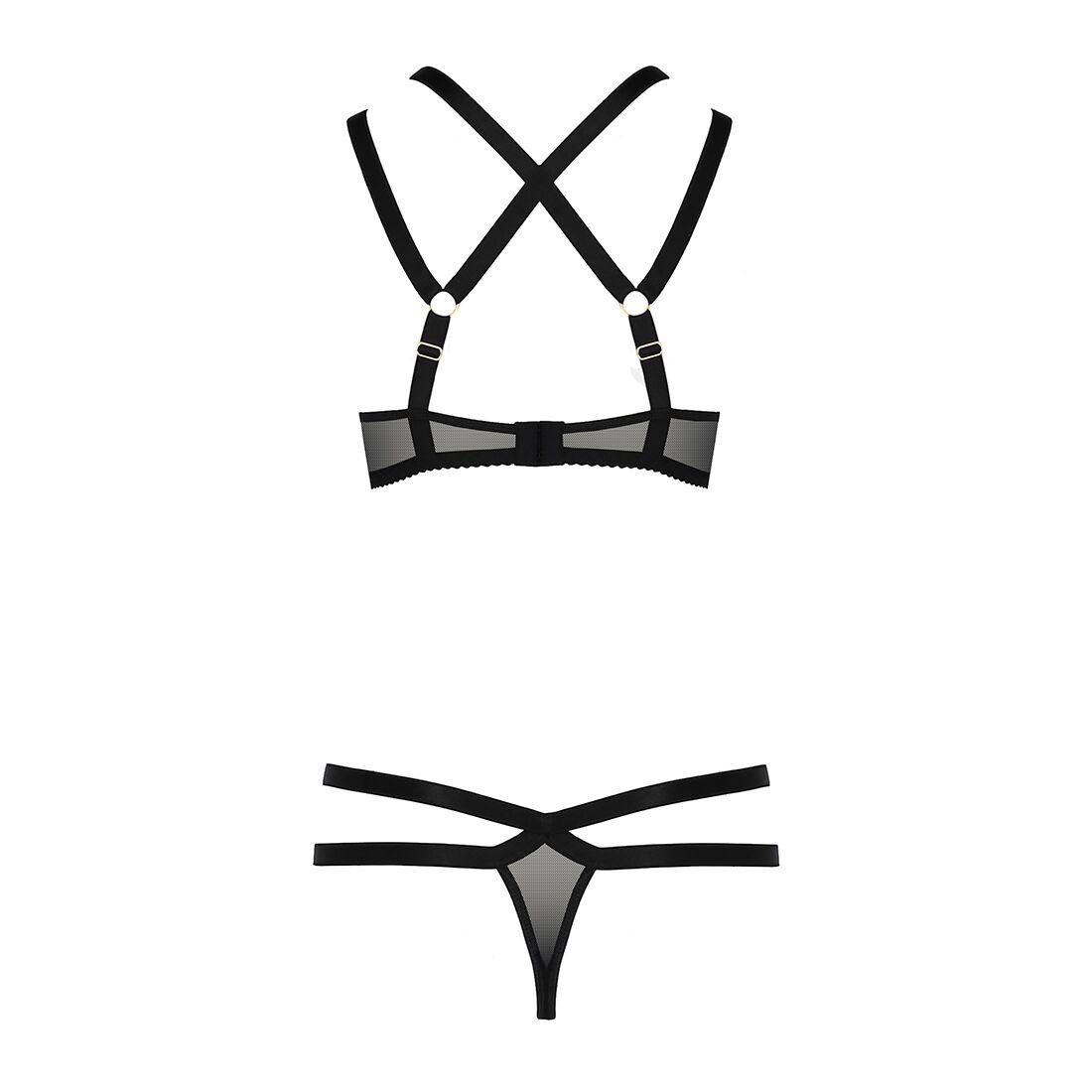 Комплект білизни Passion Exclusive HAGAR SET XXL/XXXL, black, стрепи, трусики та ліф в DIDO