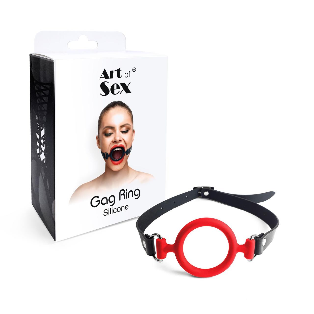 Кляп-розширювач силіконове кільце Art of Sex – Gag ring, червоний, натуральна шкіра в DIDO