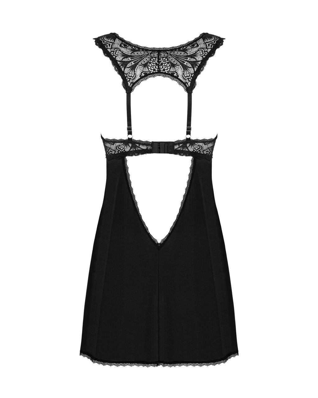 Сорочка бэби-долл с кружевом на груди Obsessive Donna Dream babydoll XL/2XL Black, стринги в DIDO