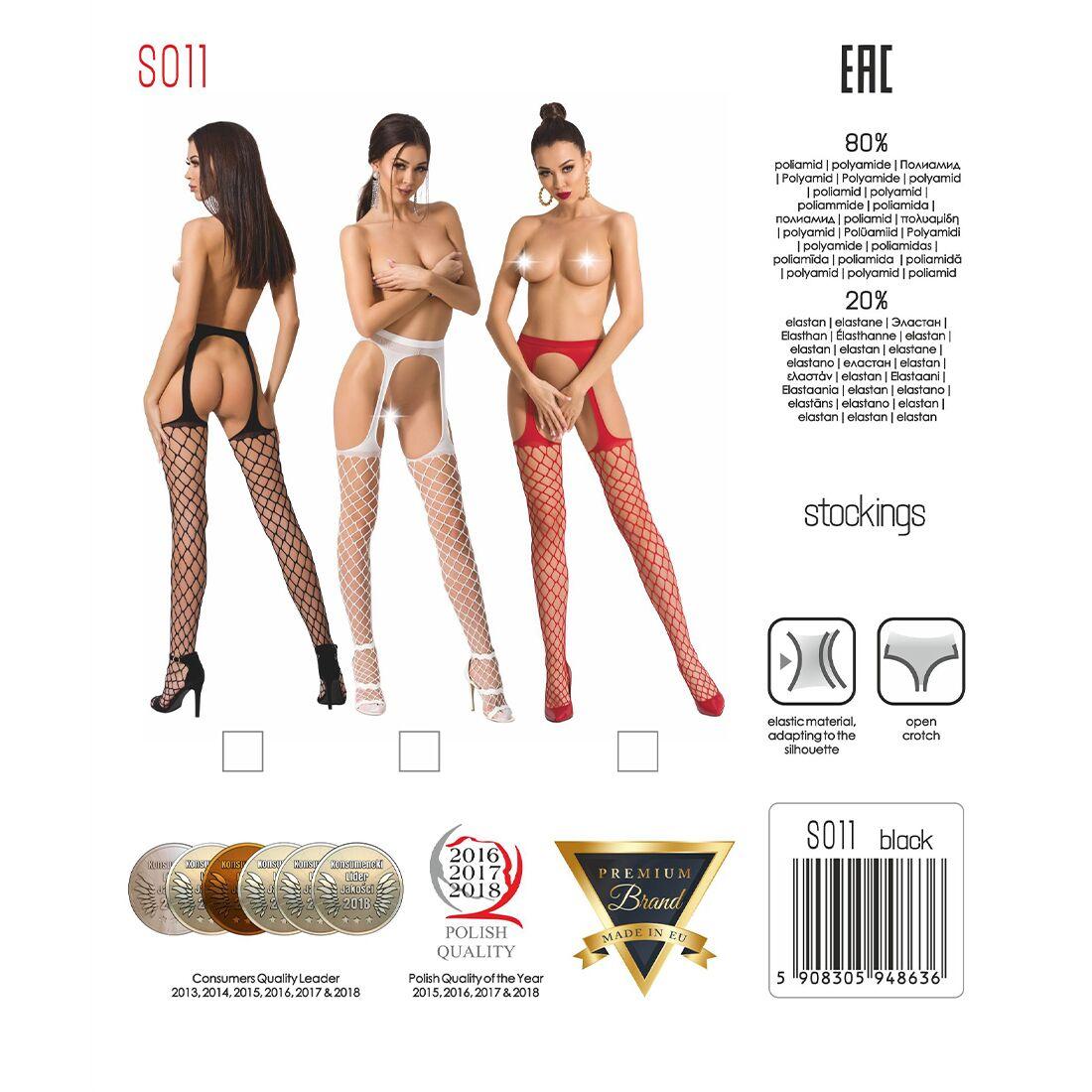 Сітчасті панчохи-стокінги Passion S011 One Size, White, імітація гартерів, відкритий доступ до DIDO
