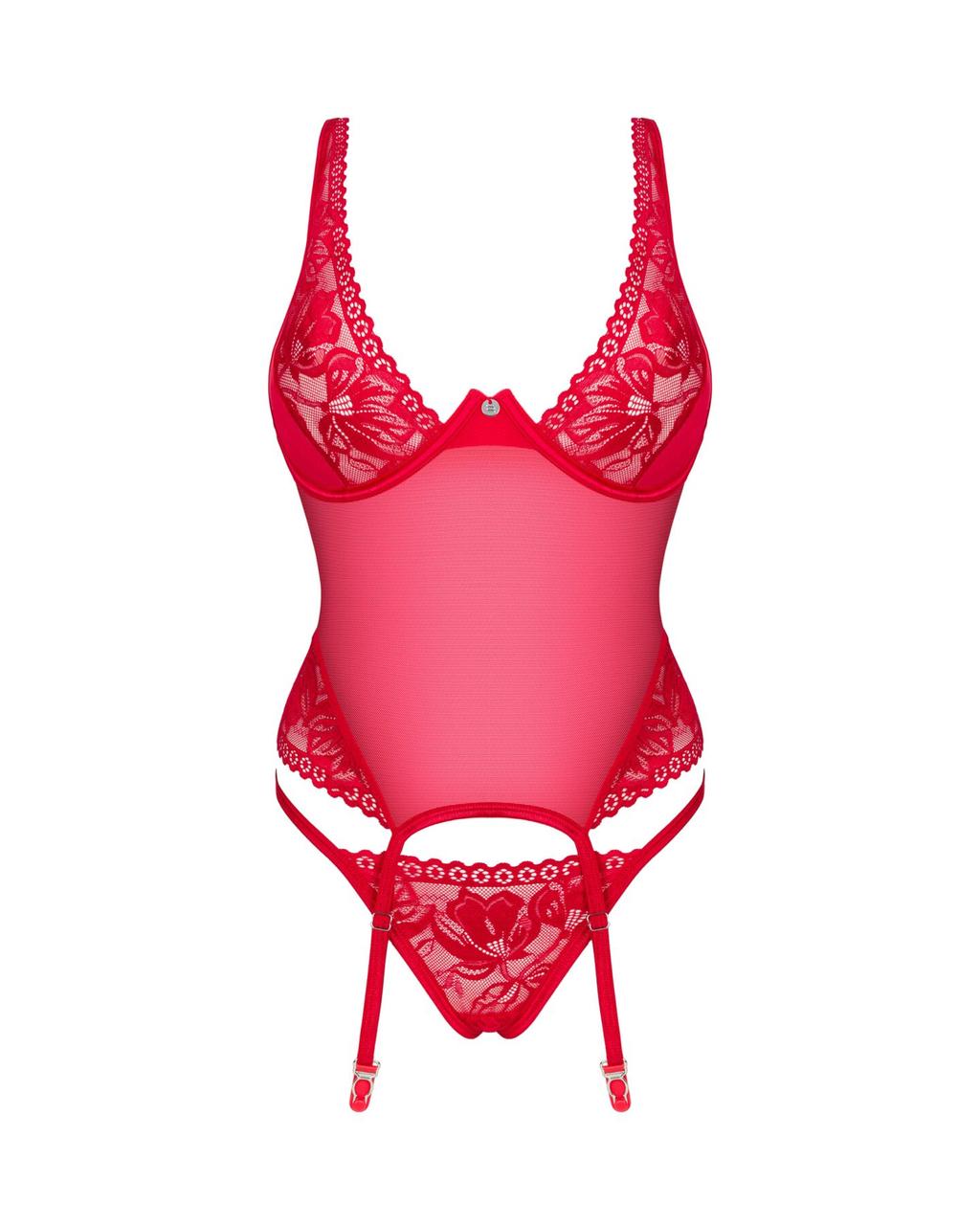 Прозрачный корсет Obsessive Lacelove corset M/L Red, кружево, подвязки для чулок в DIDO