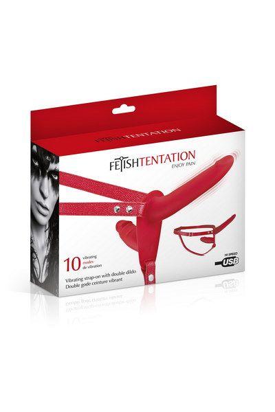 Двойной страпон с вибрацией Fetish Tentation Vibrating Strap-On with Double Dildo Red в DIDO