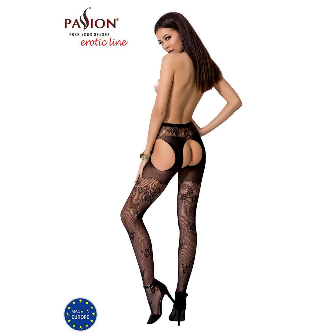 Сексуальные колготки-бодистокинги Passion S022 One Size, Black, имитация чулок и пояса с гартерами в DIDO