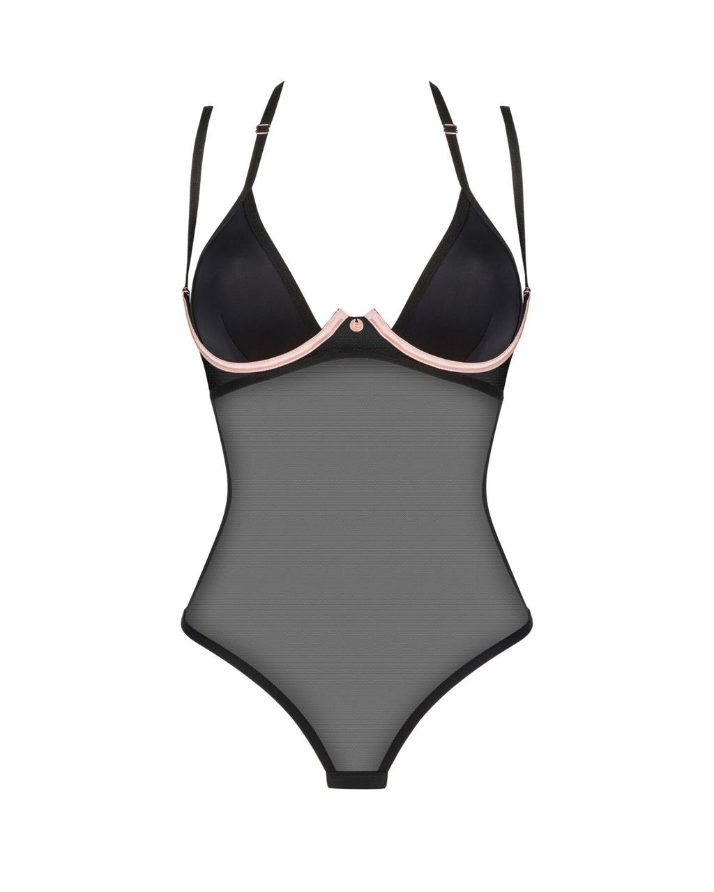 Прозрачное боди Obsessive Selinne teddy XS/S Black, мелкая сетка, двойные бретели в DIDO