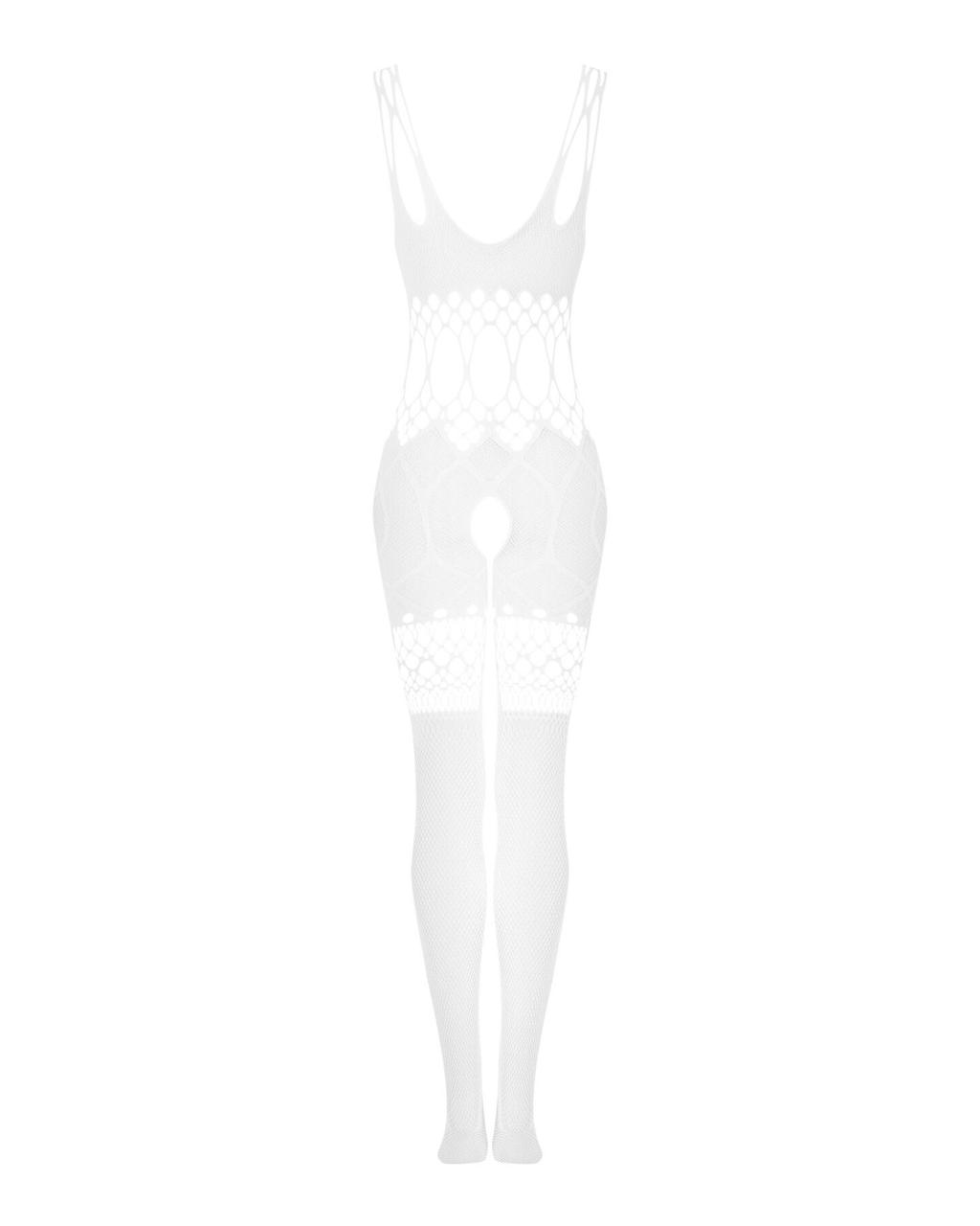 Сетчатый бодистокинг с имитацией топа и шорт Obsessive Bodystocking G330 S/M/L, white, с доступом в DIDO