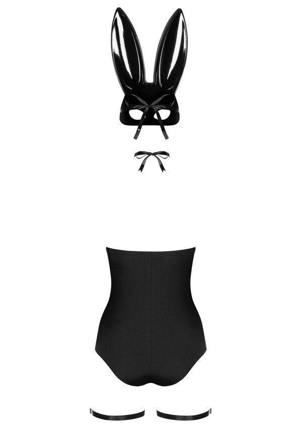 (SALE) Эротический костюм кролика Obsessive Bunny costume S/M, black, боди, чокер, гартеры, чулки, маска в DIDO