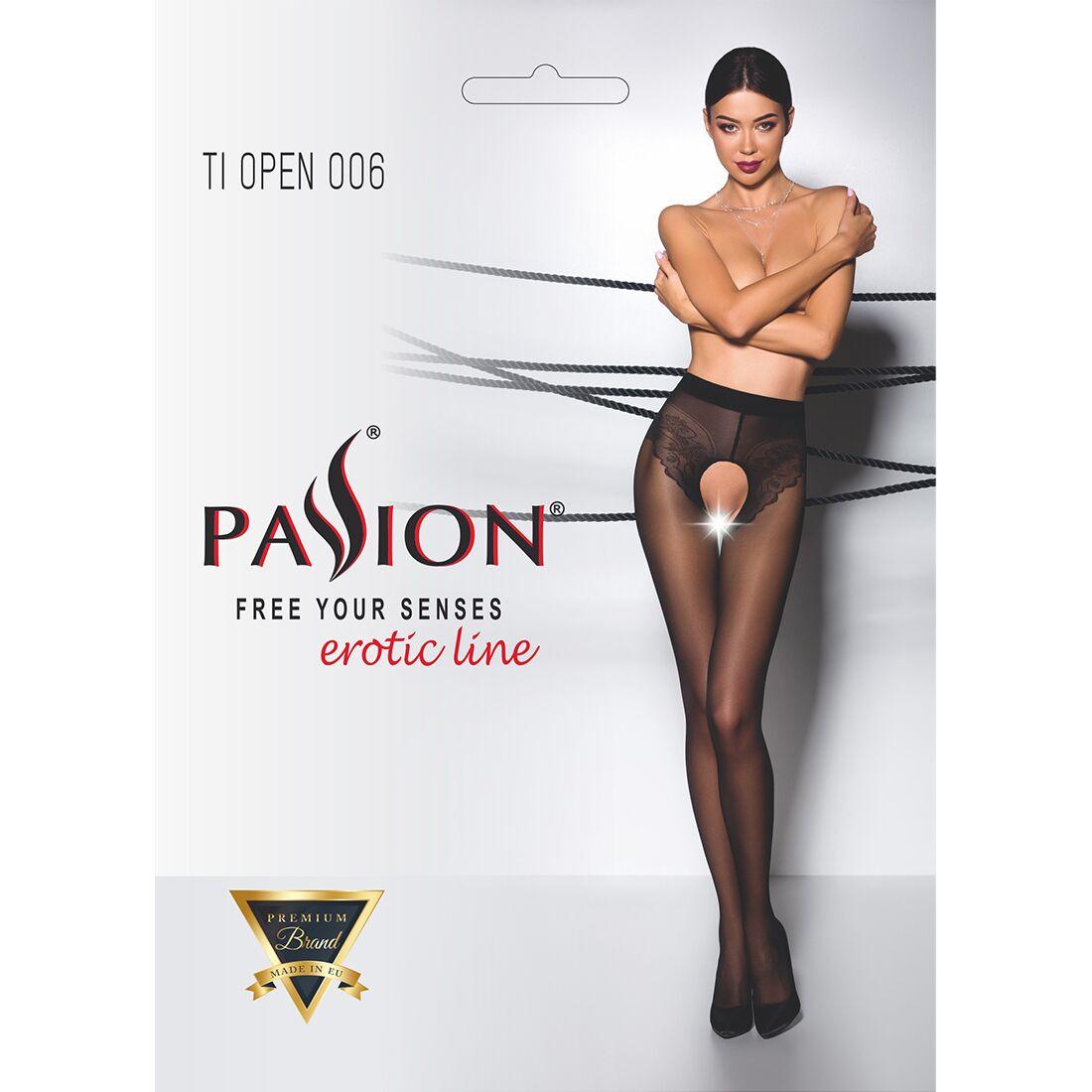 Эротические колготки Passion TIOPEN 006 3/4 (30 den), nero, с вырезом, имитация трусиков в DIDO