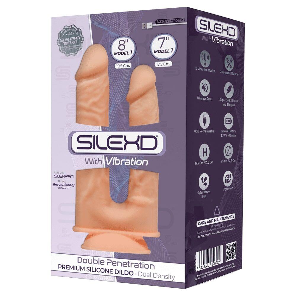 Фалоімітатор подвійний з вібрацією SilexD Double Gusto Flesh Motor (Model 1 size 8" & 7"), двошарові в DIDO