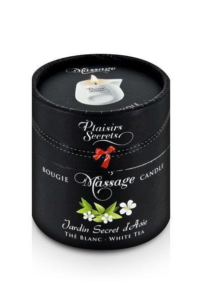 Масажна свічка Plaisirs Secrets White Tea (80 мл) подарункова упаковка, керамічна посудина в DIDO