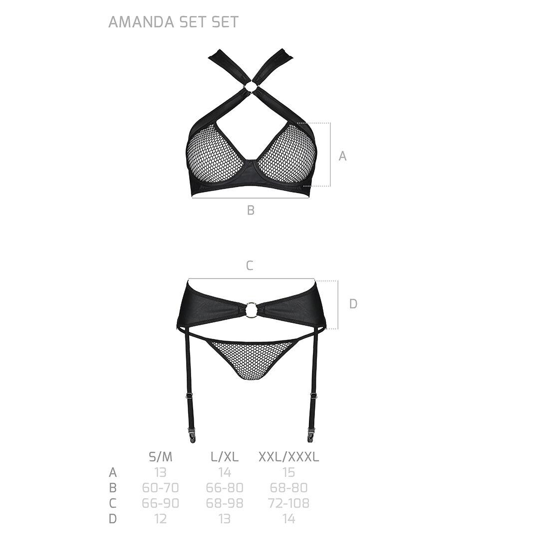 Сетчатый набор, бюстгальтер с халтером, трусики и пояс для чулок AMANDA SET XXL/XXXL, black в DIDO