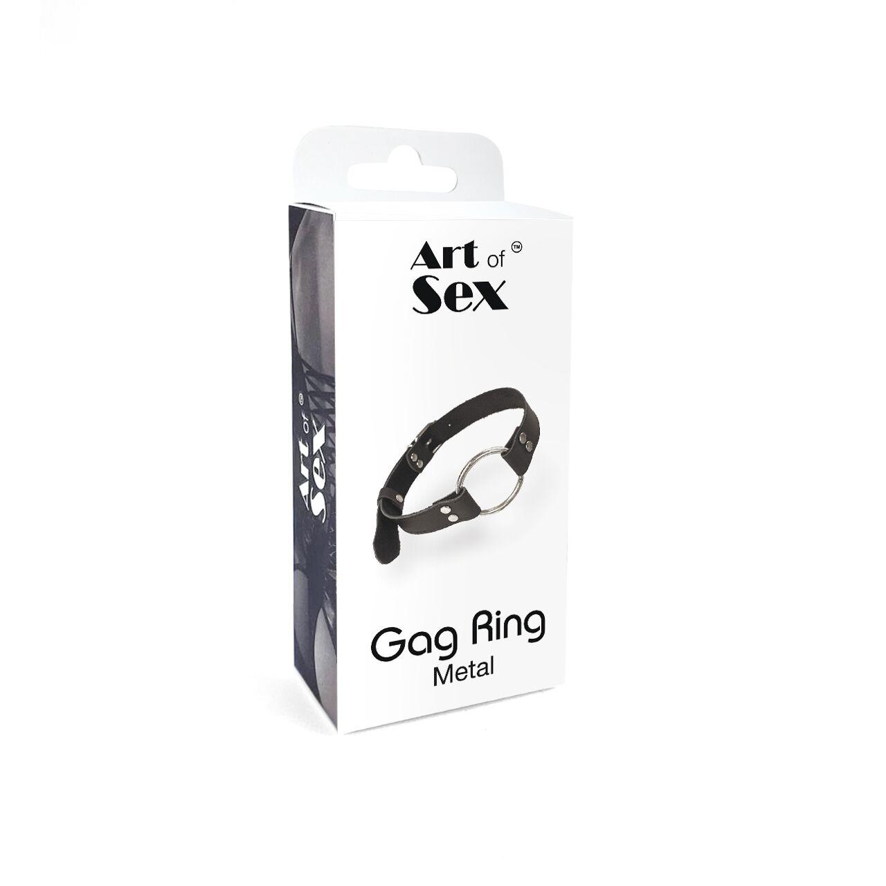Кляп металевий перстень на ременях Art of Sex – Gag Ring Metal, чорний, натуральна шкіра в DIDO