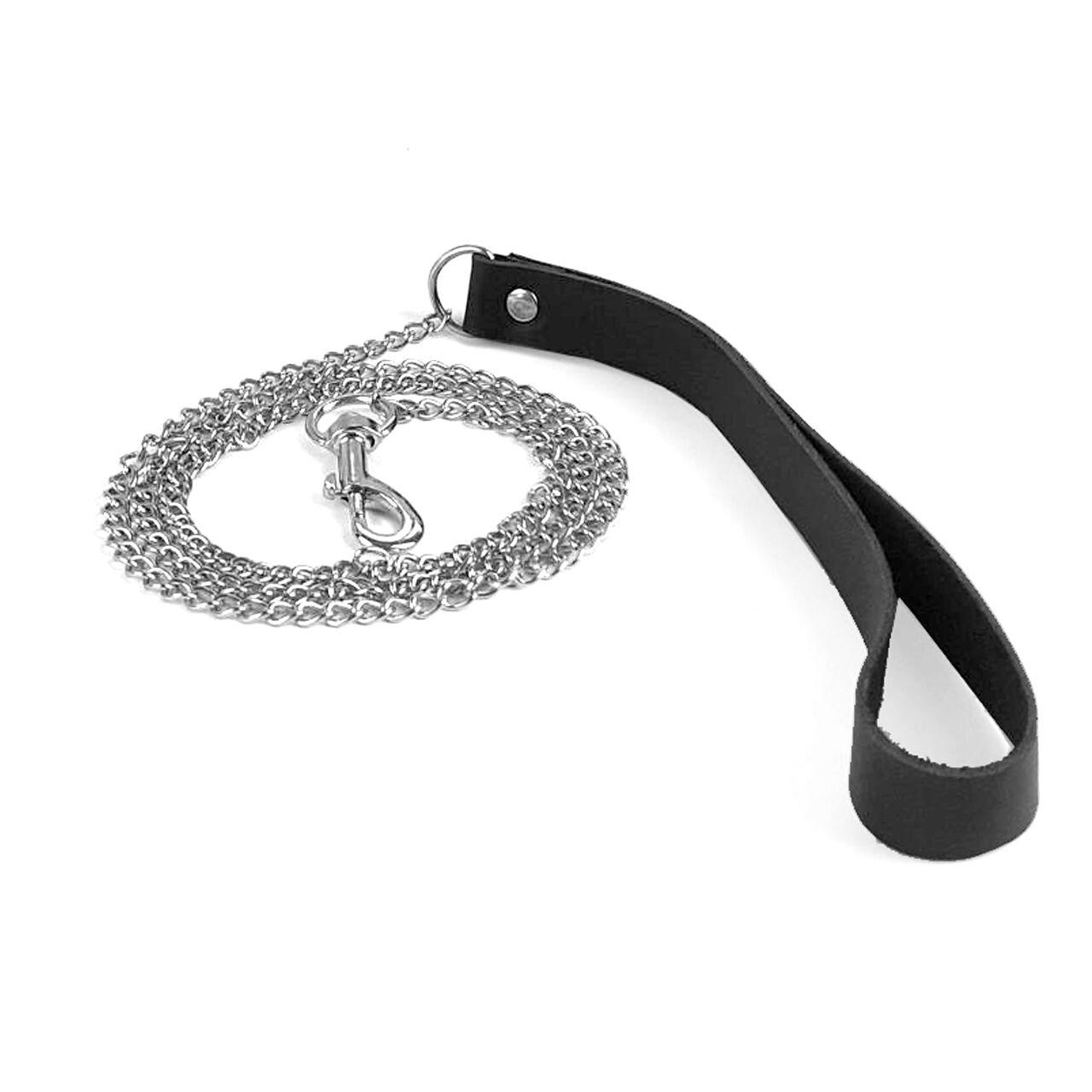 Поводок на цепочке из натуральной кожи Art of Sex - Leash, цвет Черный в DIDO