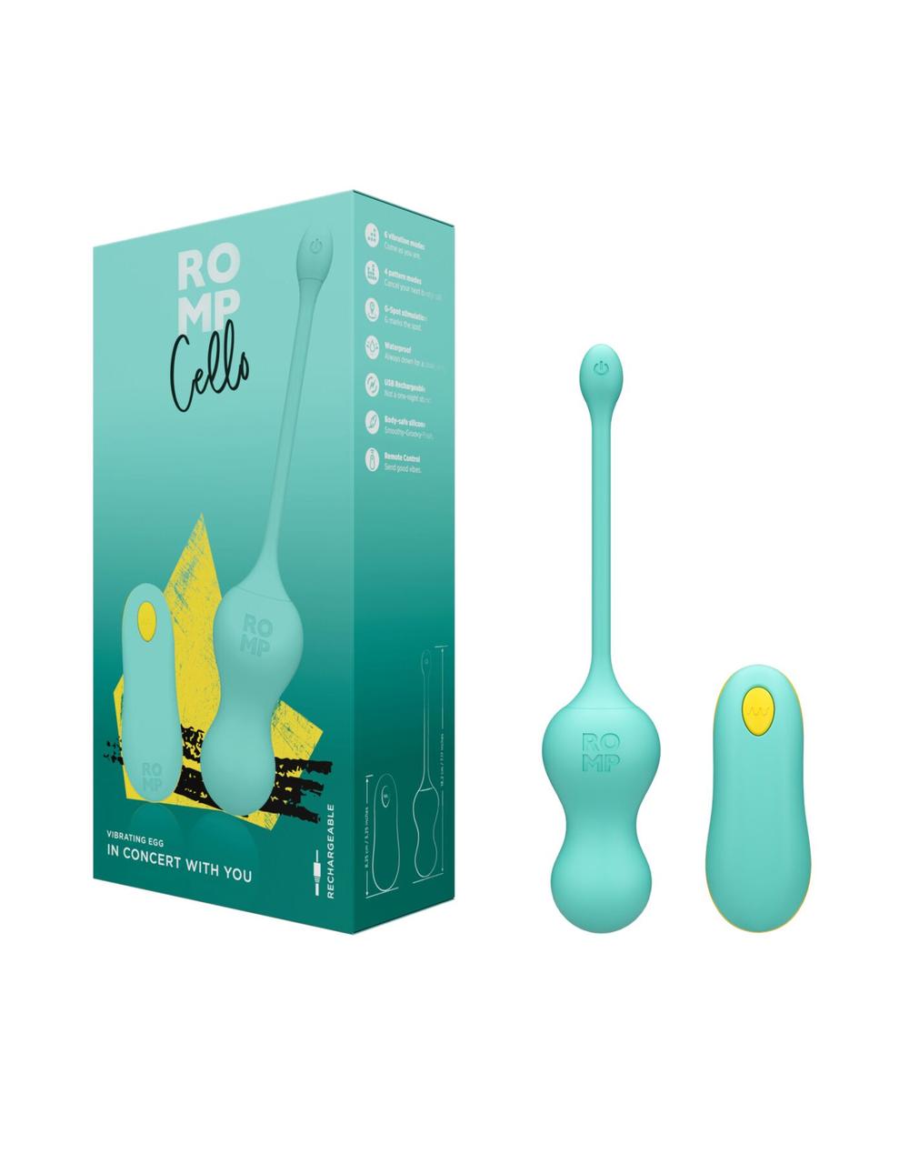 Виброяйцо для точки G с пультом управления Romp Cello Light Teal, водонепроницаемое в DIDO