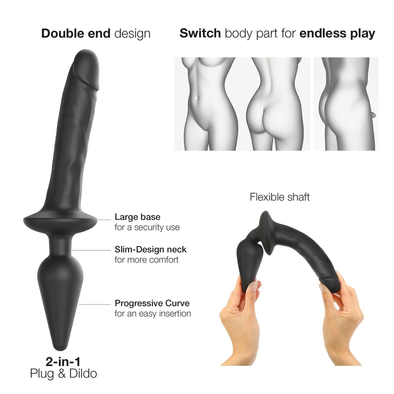 Анальна пробка з дилдо 2в1 Strap-On-Me SWITCH PLUG-IN REALISTIC DILDO Black XXL, діаметр 5,2/3,9 см в DIDO