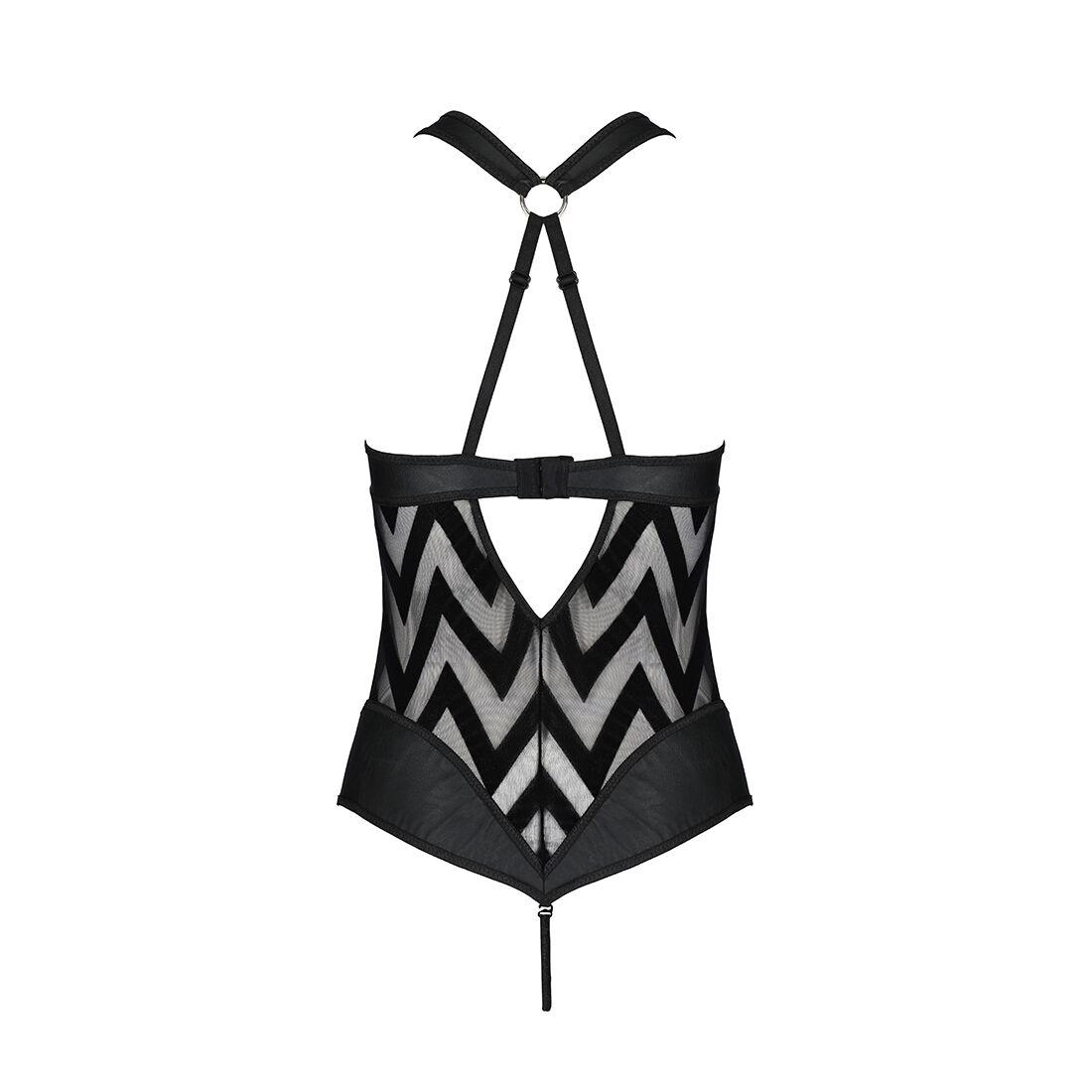 Сітчастий боді з халтером та ритмічним малюнком Passion Hima Body L/XL, black в DIDO