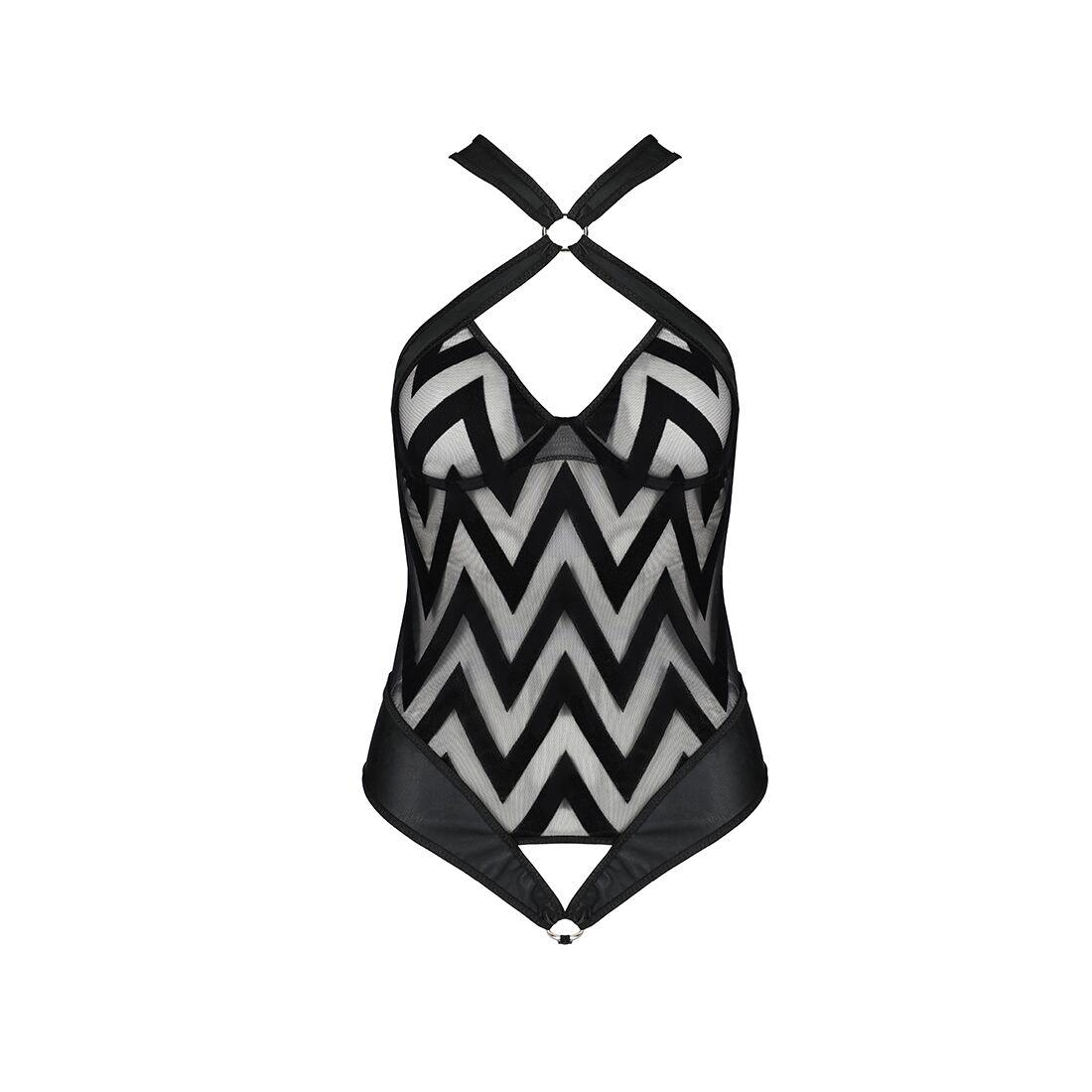 Сітчастий боді з халтером та ритмічним малюнком Passion Hima Body S/M, black в DIDO