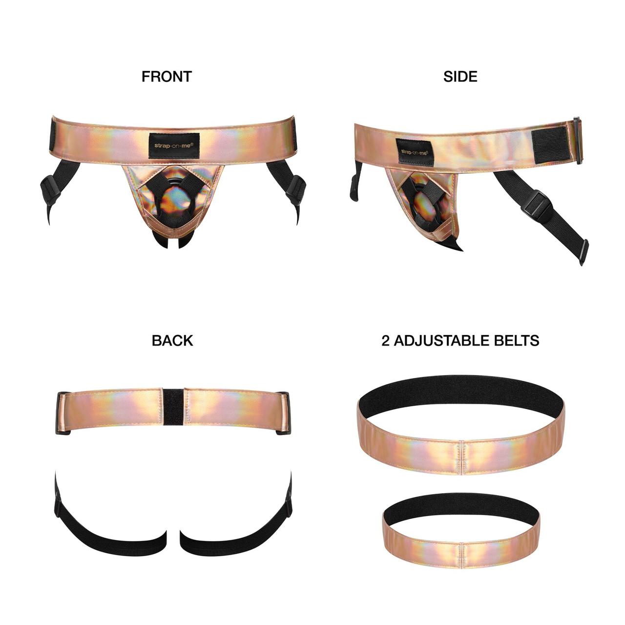 Труси для страпону Strap-On-Me Leatherette Harness Curious Holographic Rose Gold в DIDO