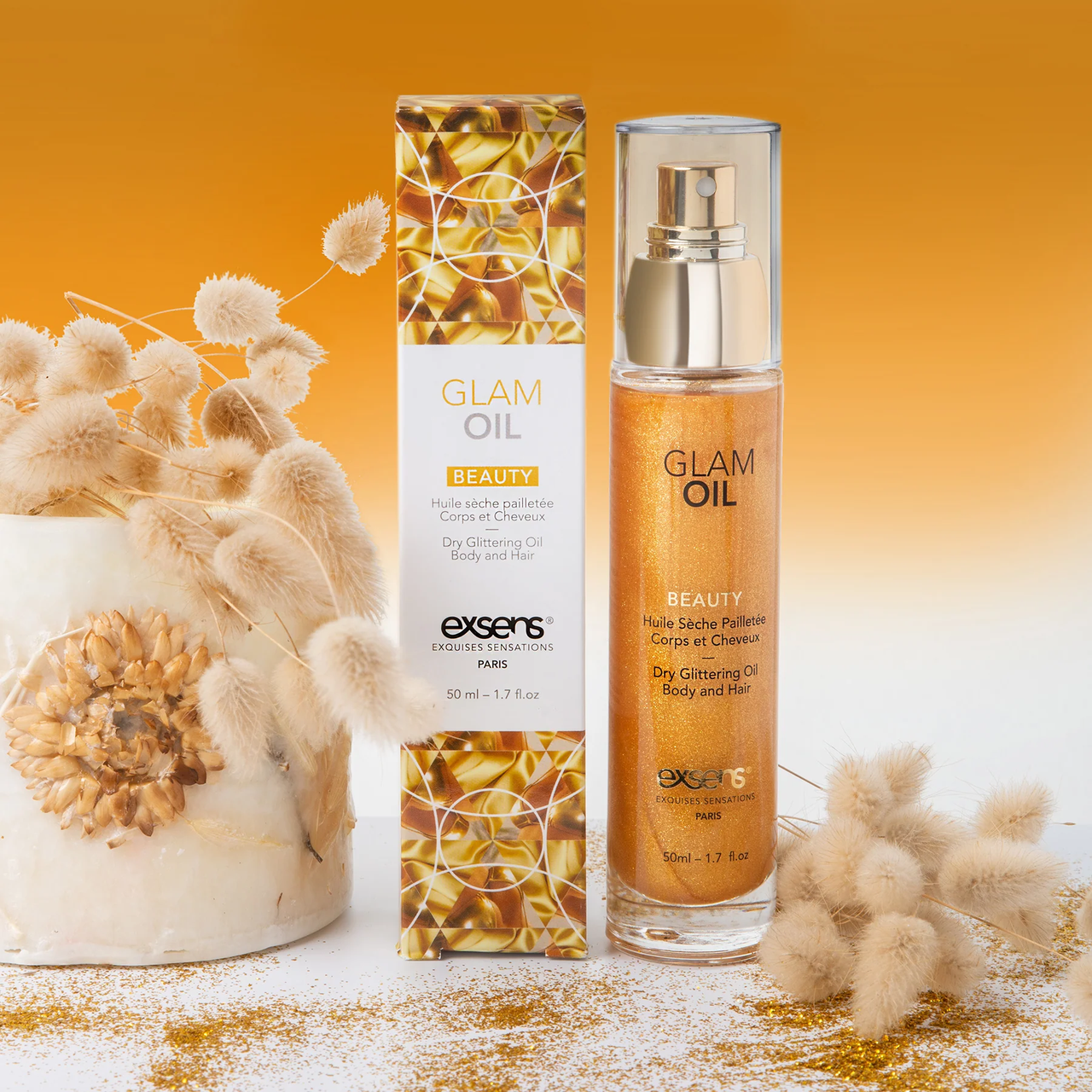 Масло для тела с блеском EXSENS Glam Oil 50мл, с маслом миндаля, без парабенов и феноксиэтанола в DIDO