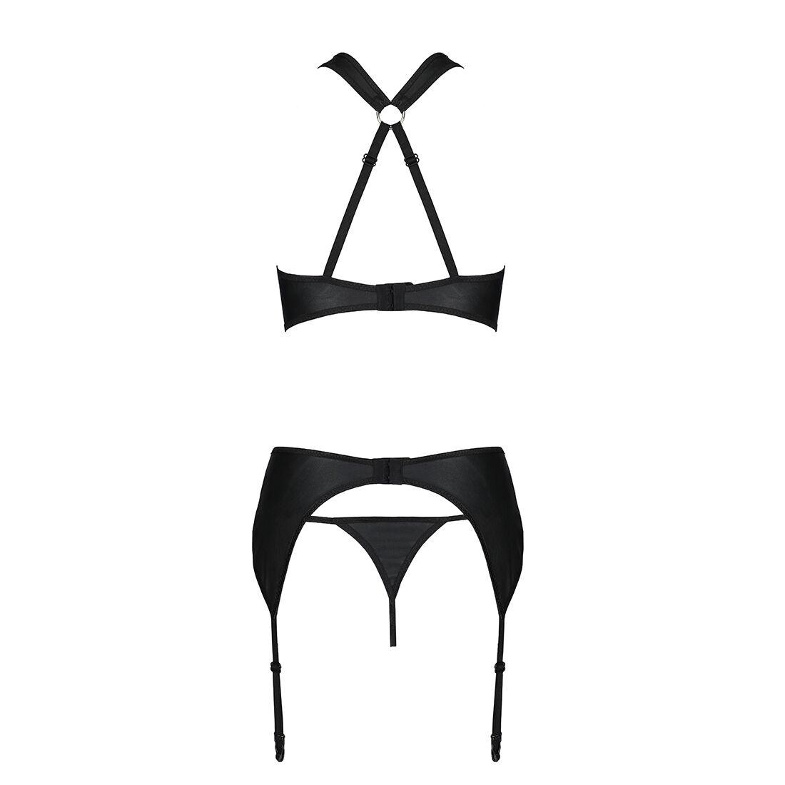 Сетчатый набор с узором, бюстгальтер, трусики, пояс для чулок Passion HIMA SET XXL/XXXL black в DIDO
