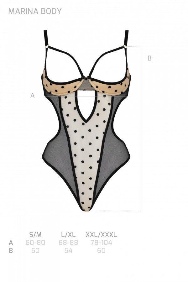 Еротичний боді Passion MARINA BODY, S/M, beige, з відкритими чашками в DIDO